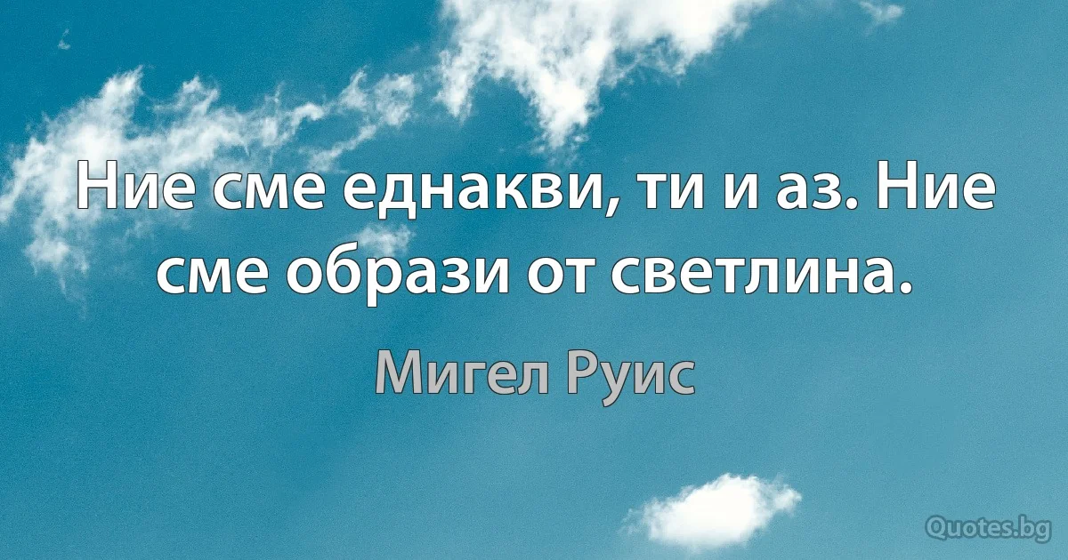 Ние сме еднакви, ти и аз. Ние сме образи от светлина. (Мигел Руис)