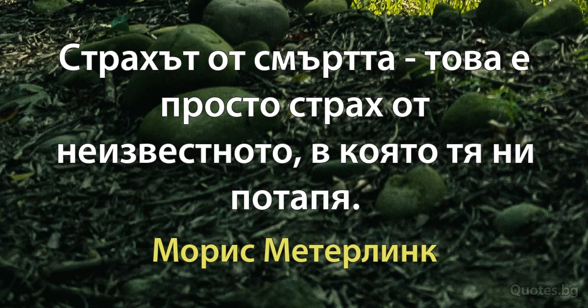 Страхът от смъртта - това е просто страх от неизвестното, в която тя ни потапя. (Морис Метерлинк)