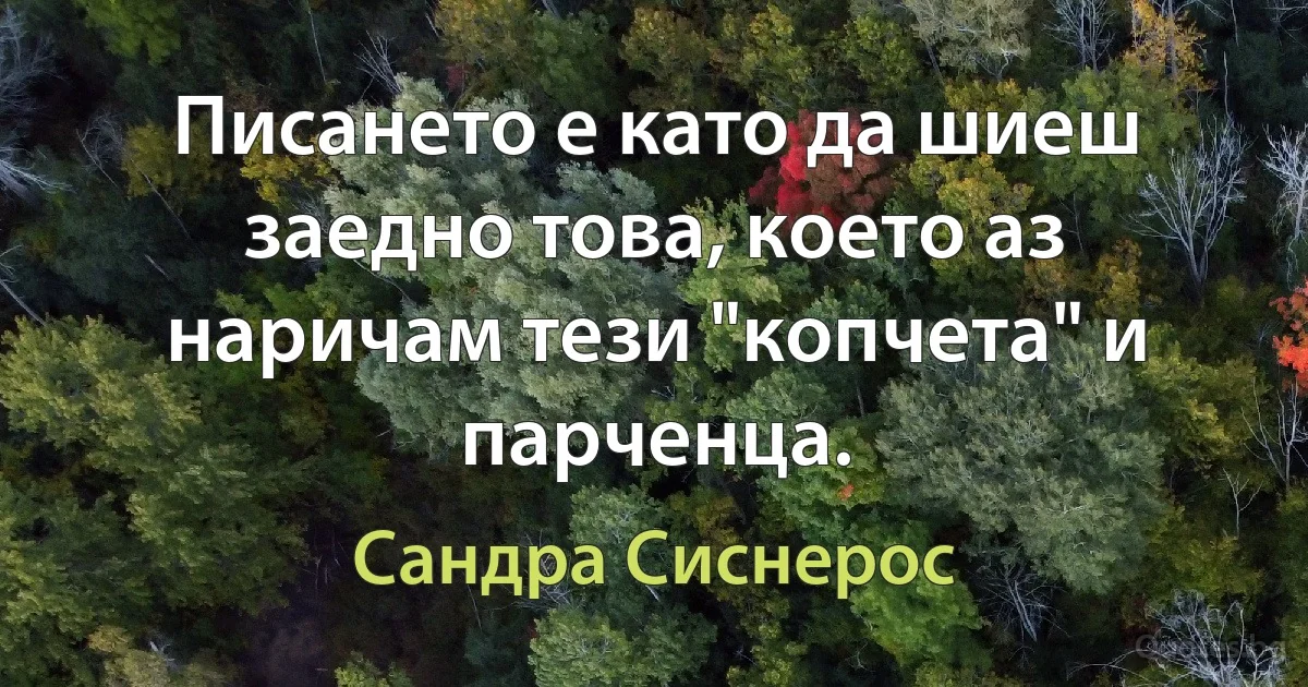 Писането е като да шиеш заедно това, което аз наричам тези "копчета" и парченца. (Сандра Сиснерос)