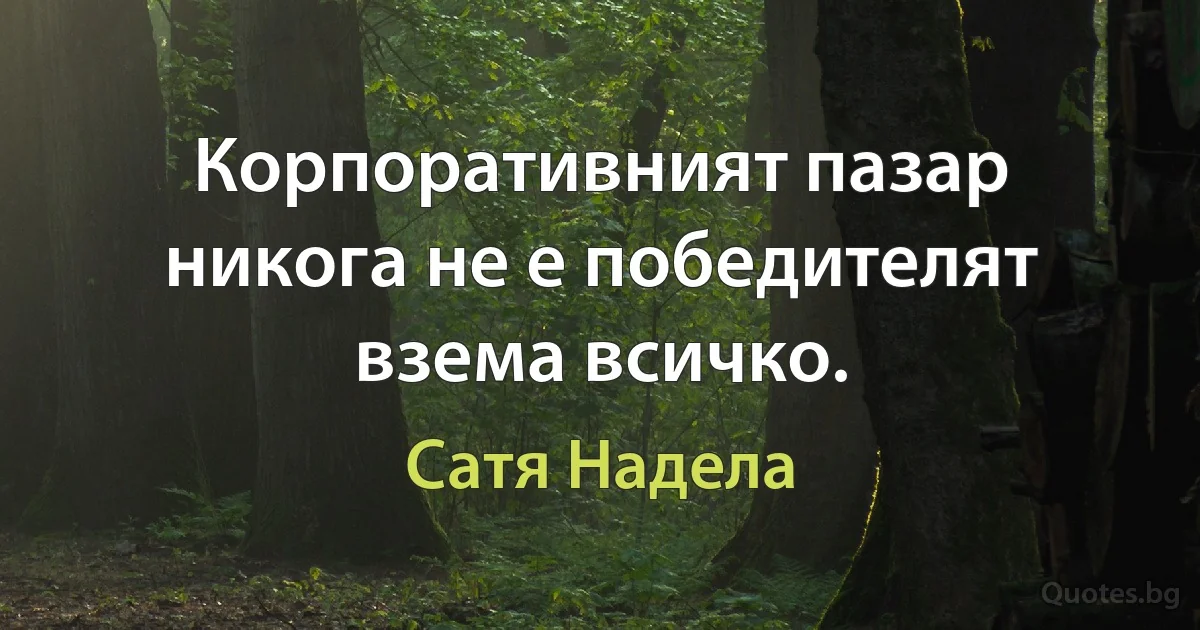 Корпоративният пазар никога не е победителят взема всичко. (Сатя Надела)