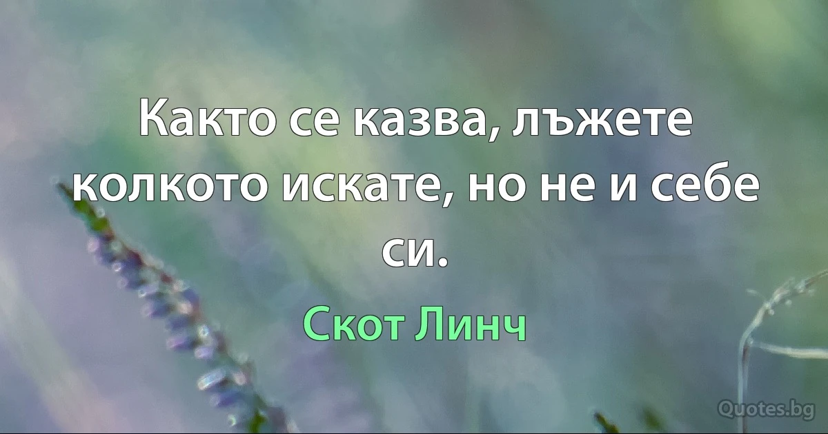 Както се казва, лъжете колкото искате, но не и себе си. (Скот Линч)