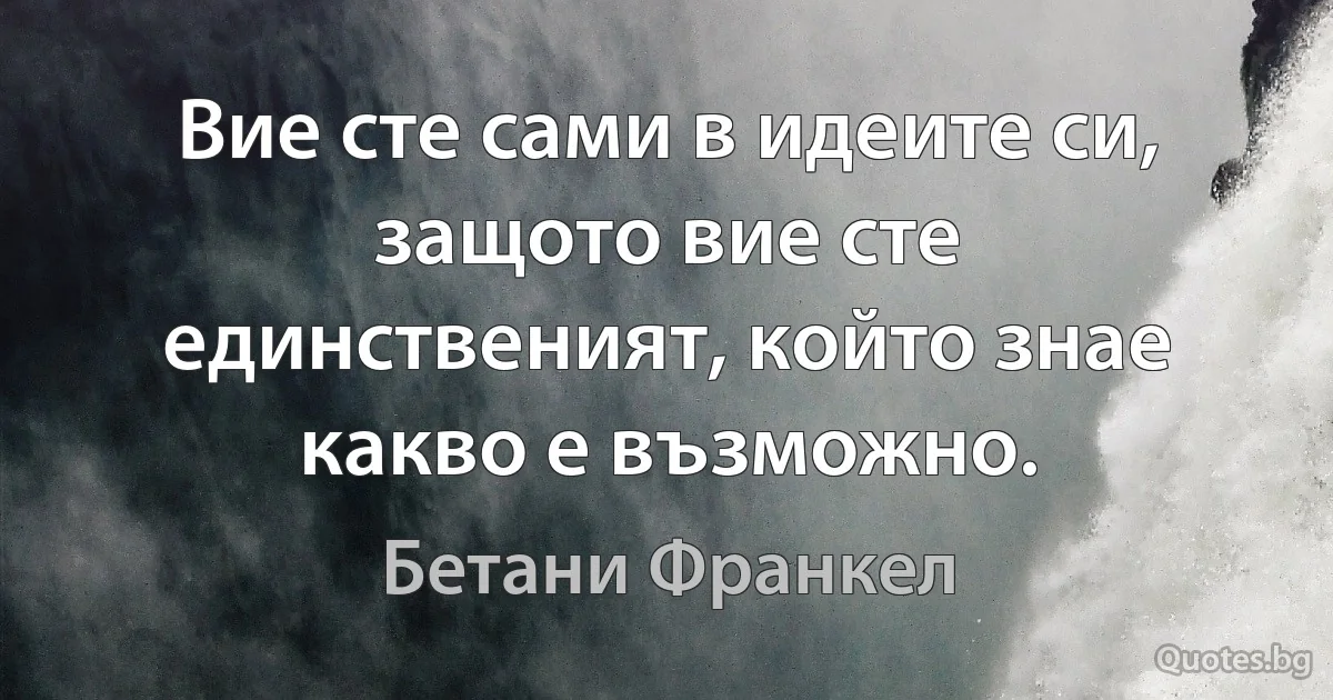 Вие сте сами в идеите си, защото вие сте единственият, който знае какво е възможно. (Бетани Франкел)