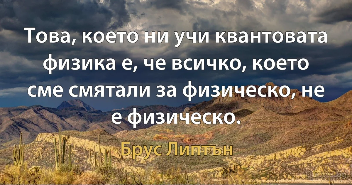 Това, което ни учи квантовата физика е, че всичко, което сме смятали за физическо, не е физическо. (Брус Липтън)