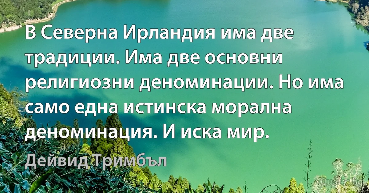 В Северна Ирландия има две традиции. Има две основни религиозни деноминации. Но има само една истинска морална деноминация. И иска мир. (Дейвид Тримбъл)