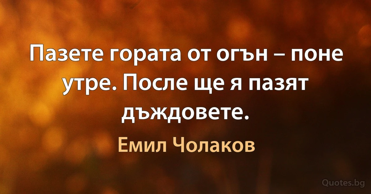 Пазете гората от огън – поне утре. После ще я пазят дъждовете. (Емил Чолаков)