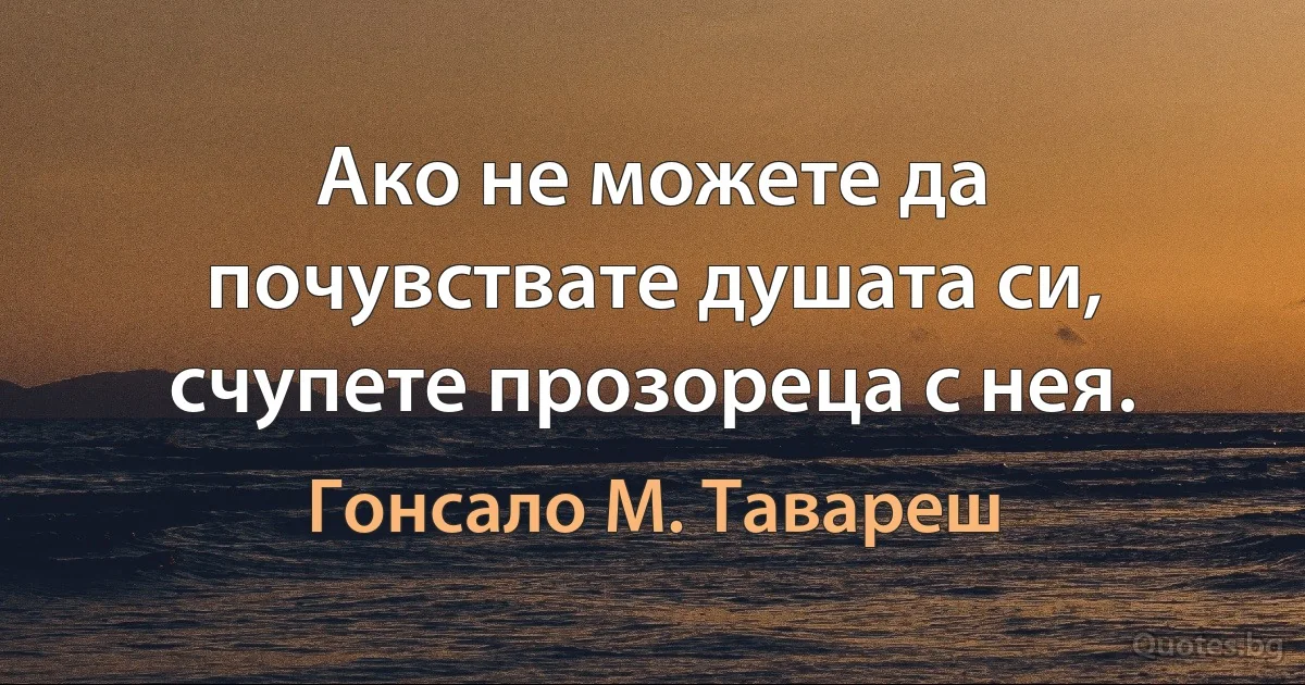 Ако не можете да почувствате душата си, счупете прозореца с нея. (Гонсало М. Тавареш)