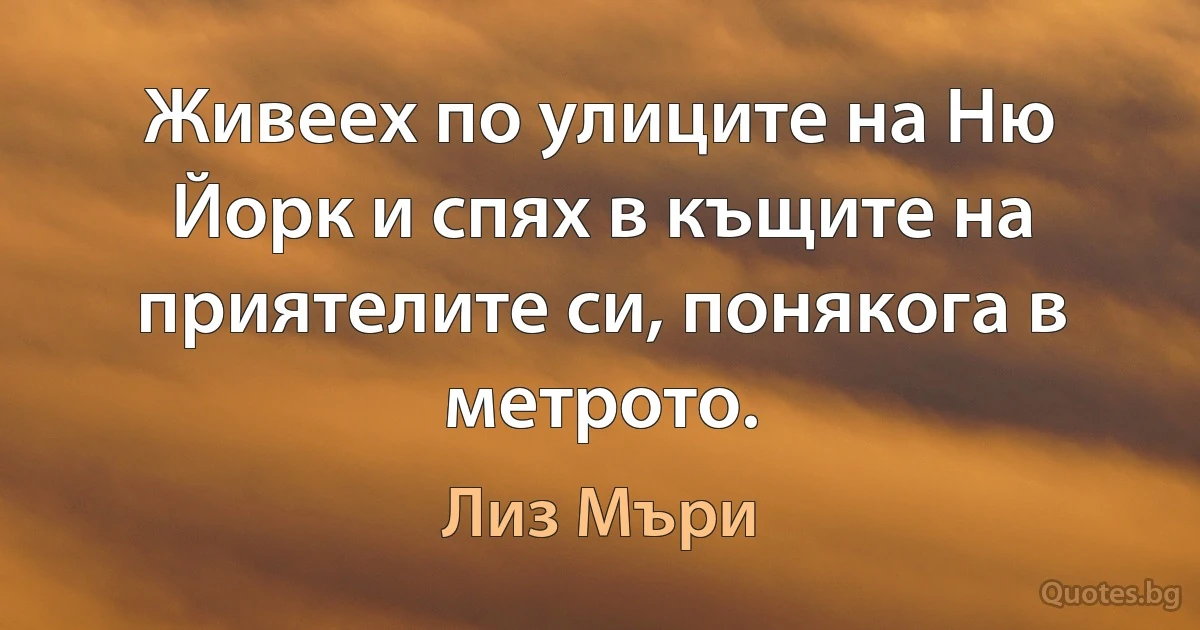 Живеех по улиците на Ню Йорк и спях в къщите на приятелите си, понякога в метрото. (Лиз Мъри)