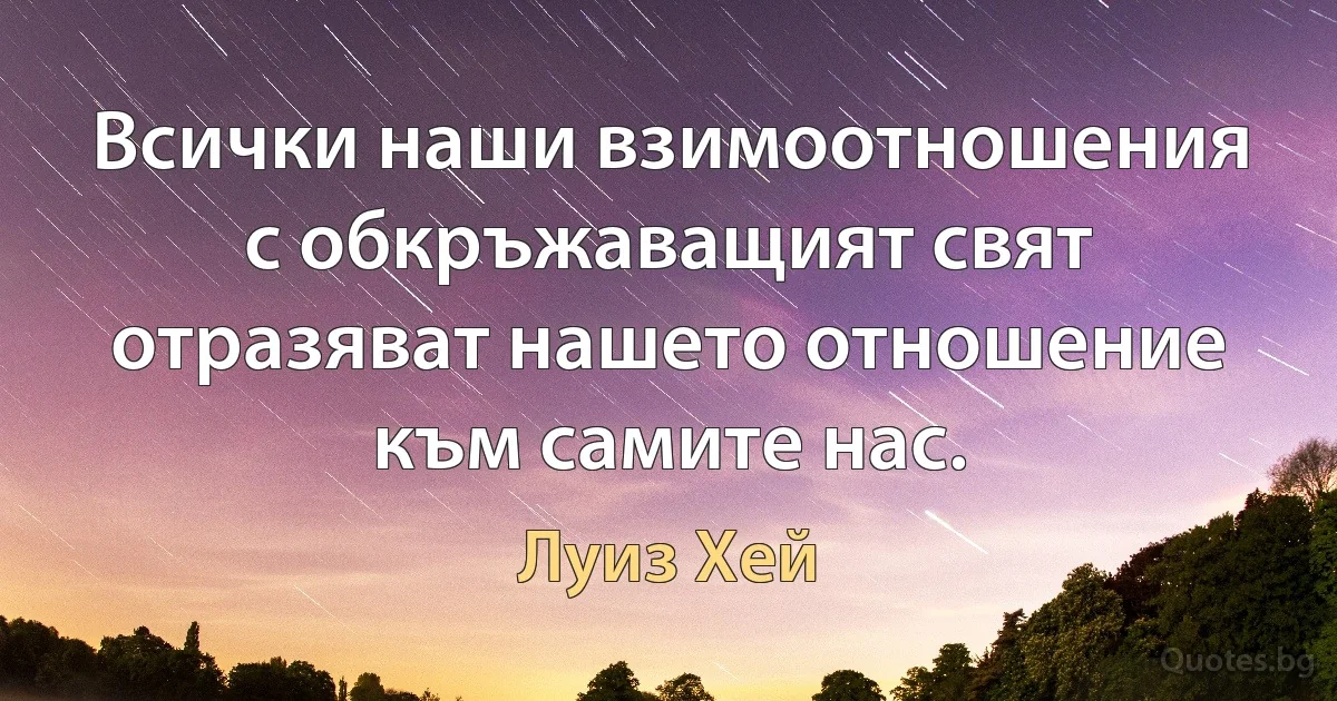 Всички наши взимоотношения с обкръжаващият свят отразяват нашето отношение към самите нас. (Луиз Хей)