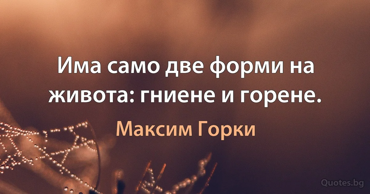 Има само две форми на живота: гниене и горене. (Максим Горки)