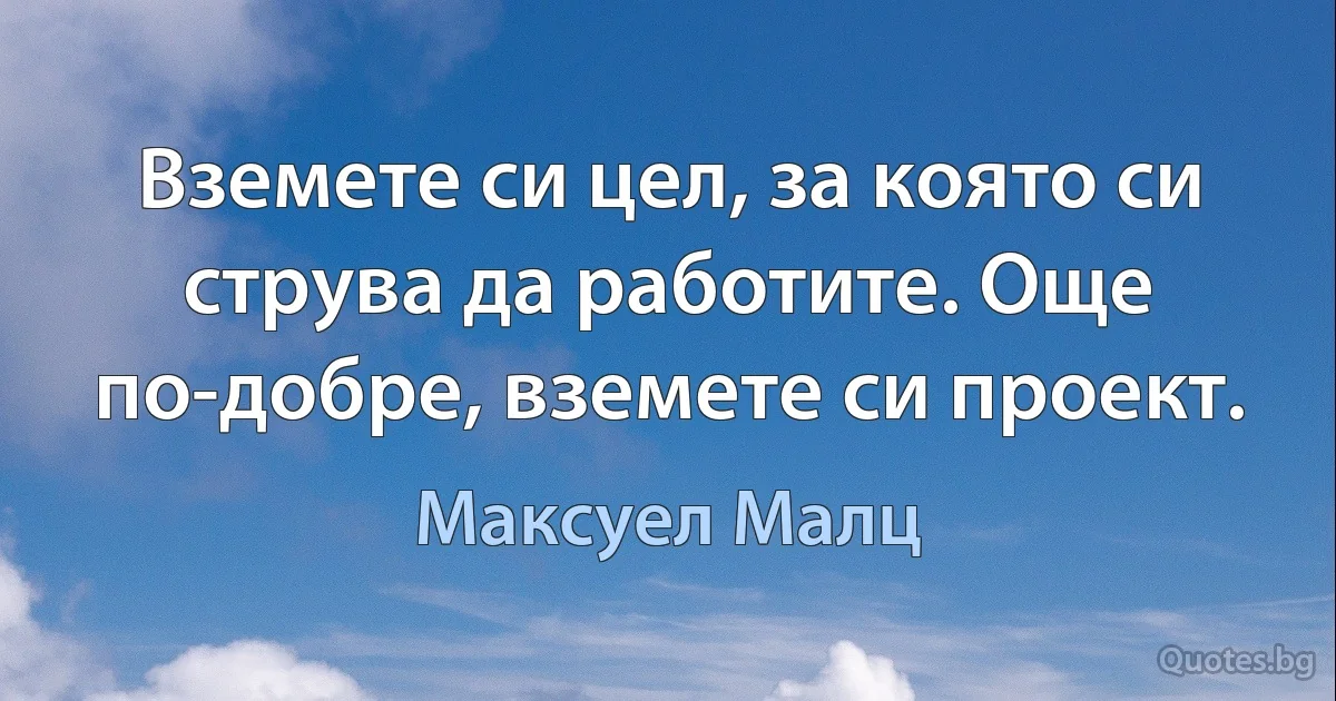 Вземете си цел, за която си струва да работите. Още по-добре, вземете си проект. (Максуел Малц)