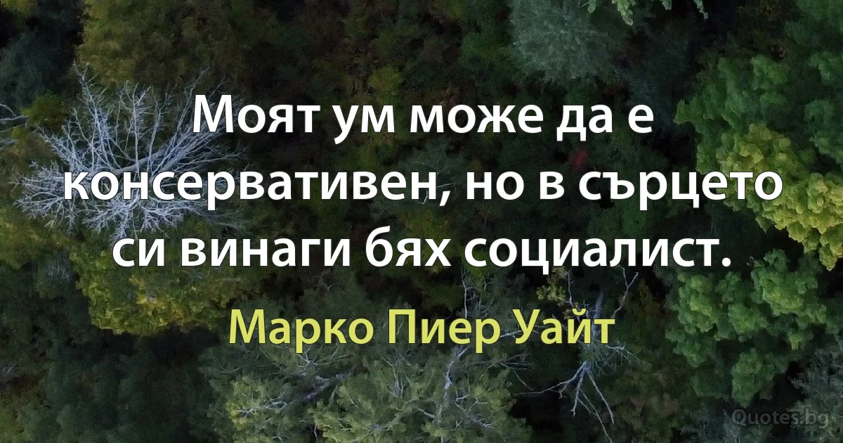 Моят ум може да е консервативен, но в сърцето си винаги бях социалист. (Марко Пиер Уайт)