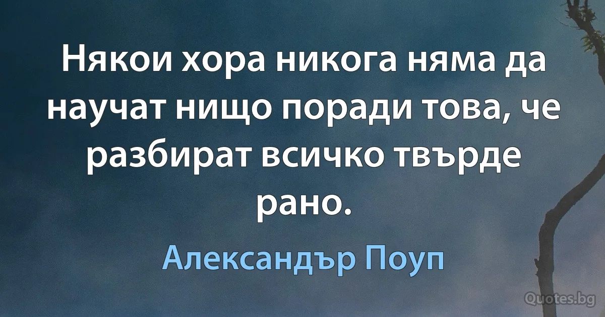 Някои хора никога няма да научат нищо поради това, че разбират всичко твърде рано. (Александър Поуп)