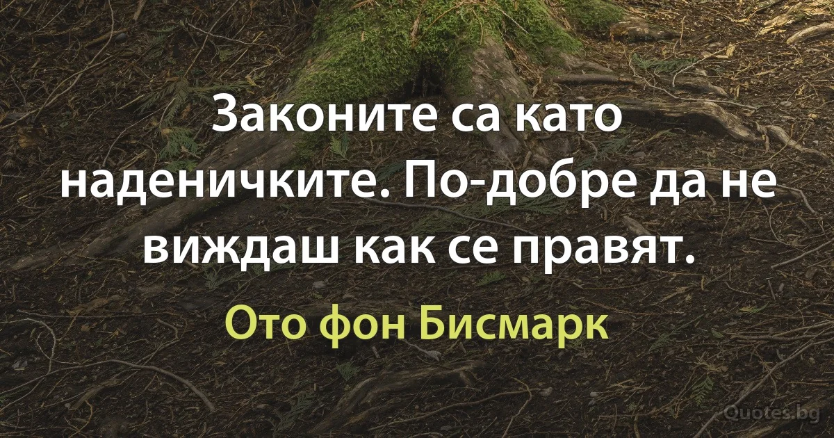 Законите са като наденичките. По-добре да не виждаш как се правят. (Ото фон Бисмарк)