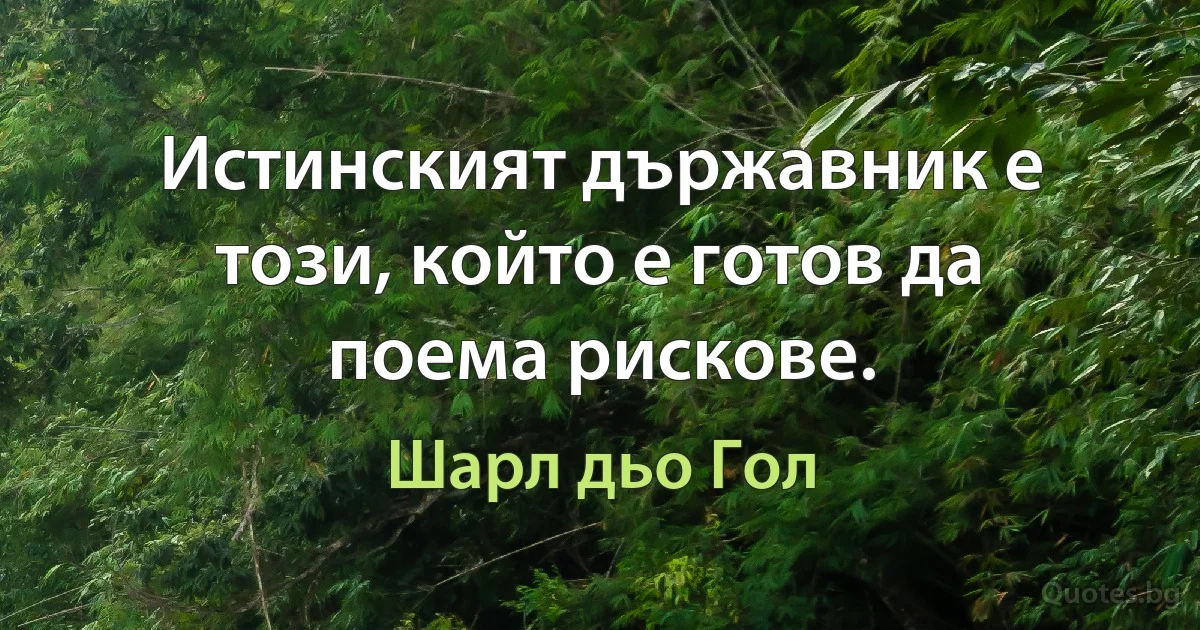 Истинският държавник е този, който е готов да поема рискове. (Шарл дьо Гол)