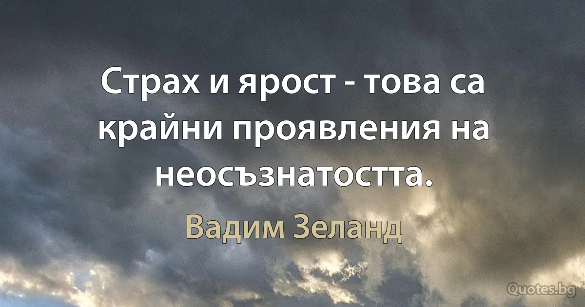 Страх и ярост - това са крайни проявления на неосъзнатостта. (Вадим Зеланд)