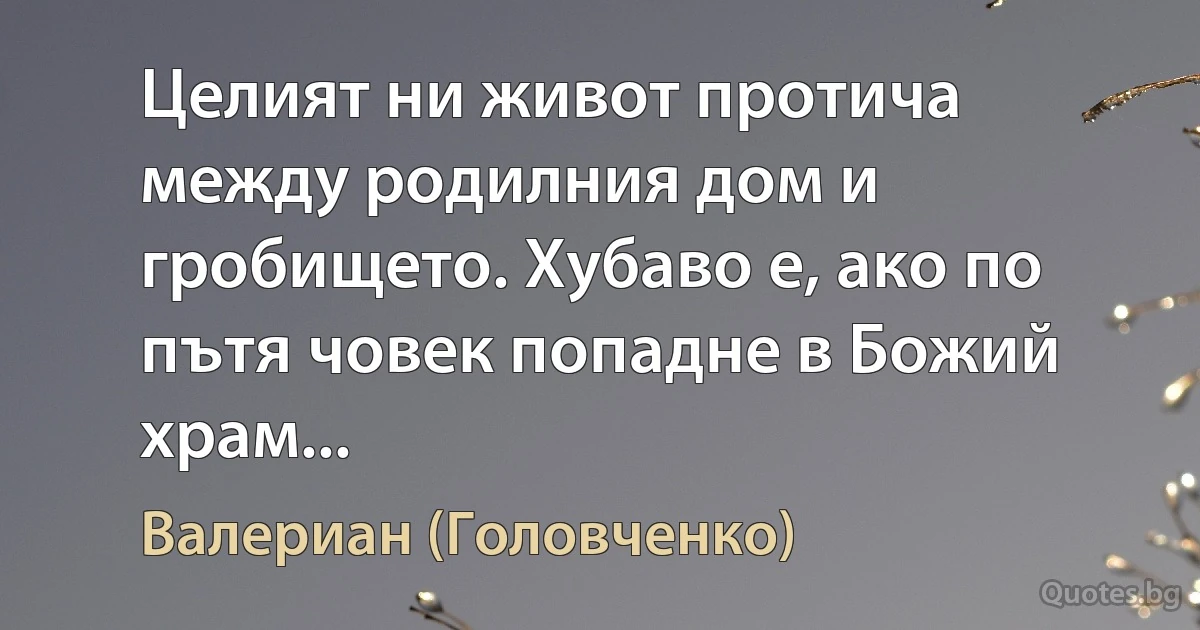 Целият ни живот протича между родилния дом и гробището. Хубаво е, ако по пътя човек попадне в Божий храм... (Валериан (Головченко))