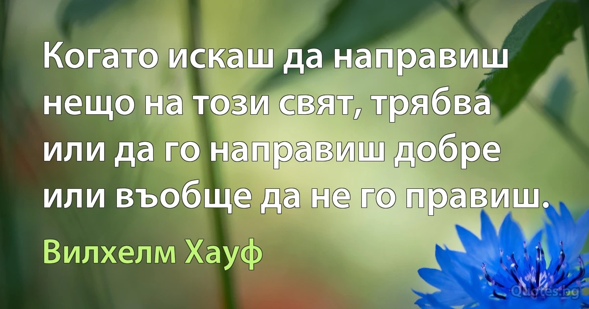 Когато искаш да направиш нещо на този свят, трябва или да го направиш добре или въобще да не го правиш. (Вилхелм Хауф)