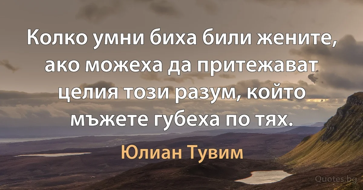 Колко умни биха били жените, ако можеха да притежават целия този разум, който мъжете губеха по тях. (Юлиан Тувим)