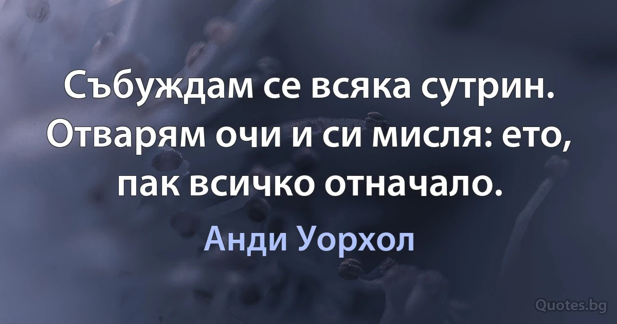 Събуждам се всяка сутрин. Отварям очи и си мисля: ето, пак всичко отначало. (Анди Уорхол)