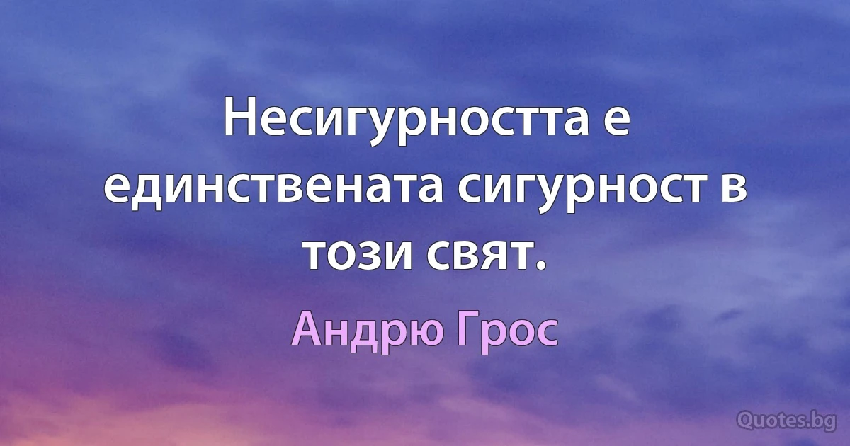 Несигурността е единствената сигурност в този свят. (Андрю Грос)