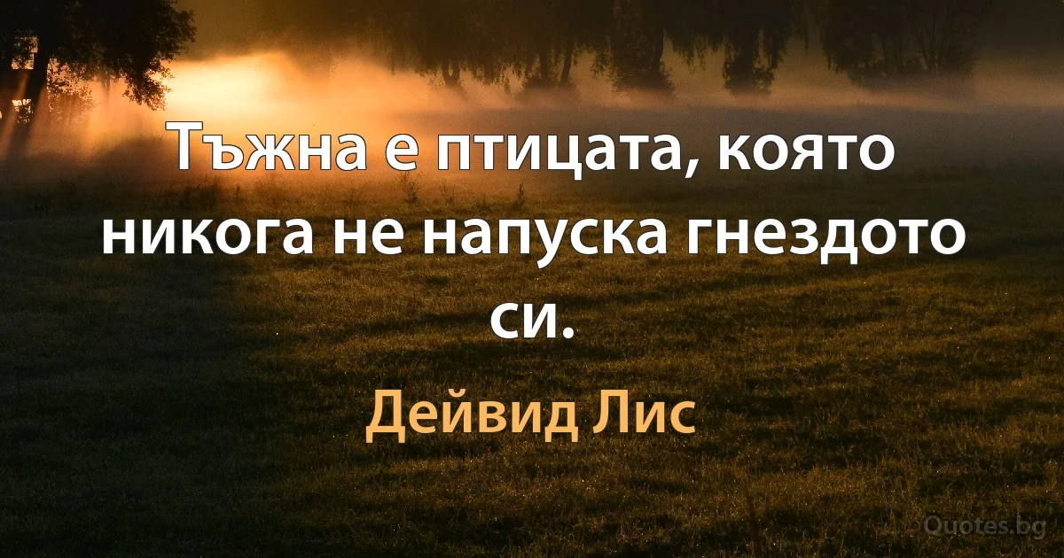 Тъжна е птицата, която никога не напуска гнездото си. (Дейвид Лис)