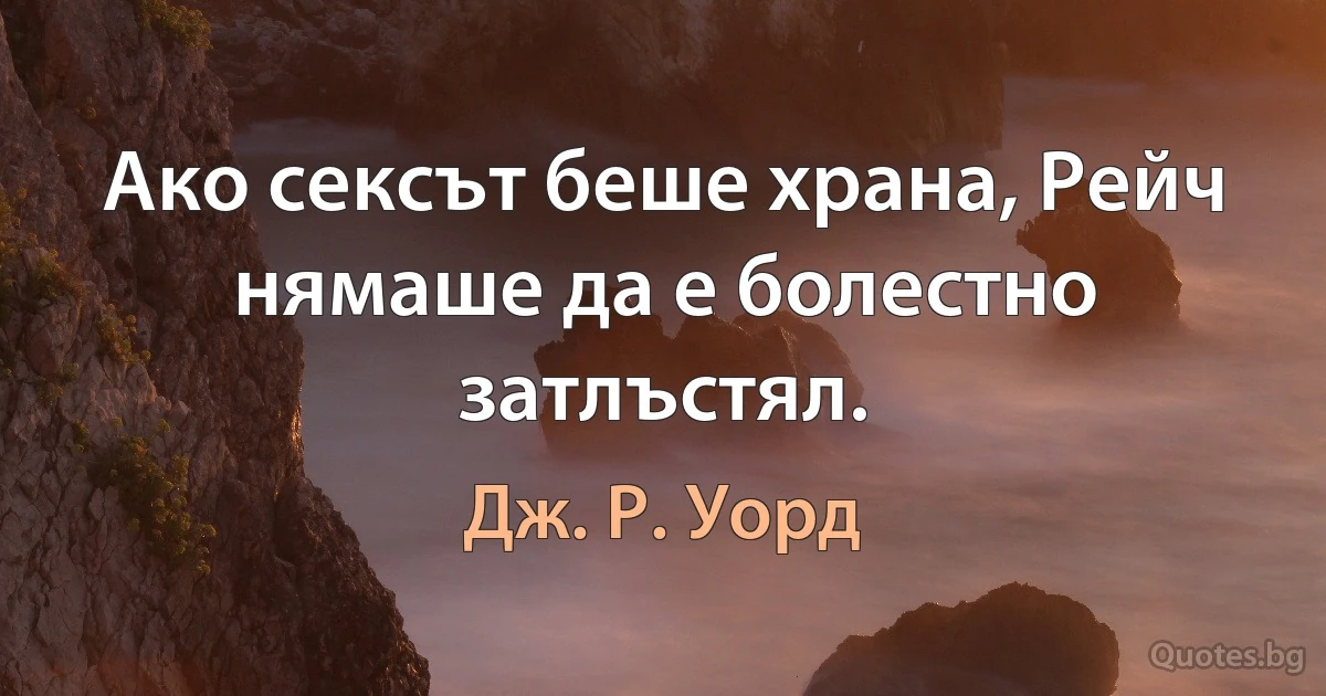 Ако сексът беше храна, Рейч нямаше да е болестно затлъстял. (Дж. Р. Уорд)