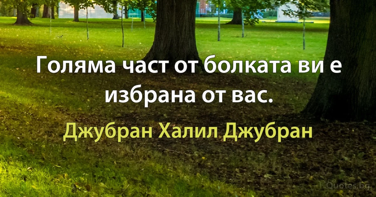 Голяма част от болката ви е избрана от вас. (Джубран Халил Джубран)