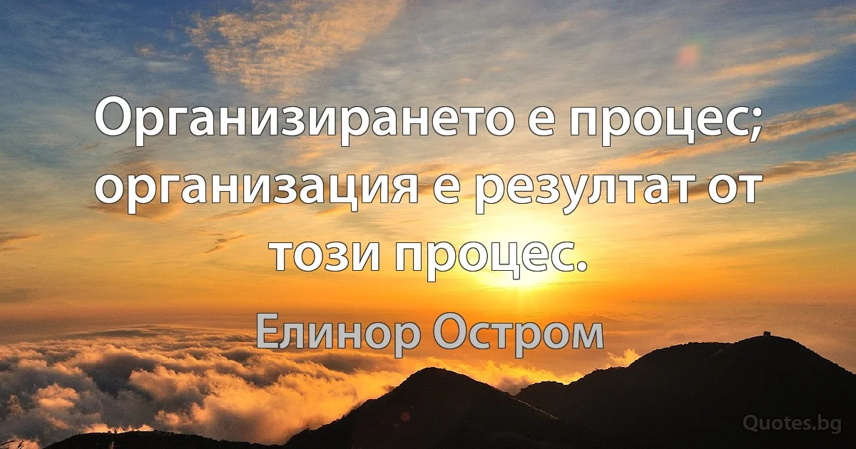 Организирането е процес; организация е резултат от този процес. (Елинор Остром)