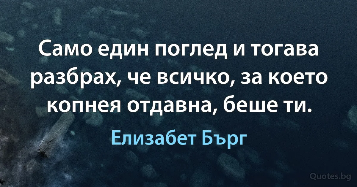 Само един поглед и тогава разбрах, че всичко, за което копнея отдавна, беше ти. (Елизабет Бърг)