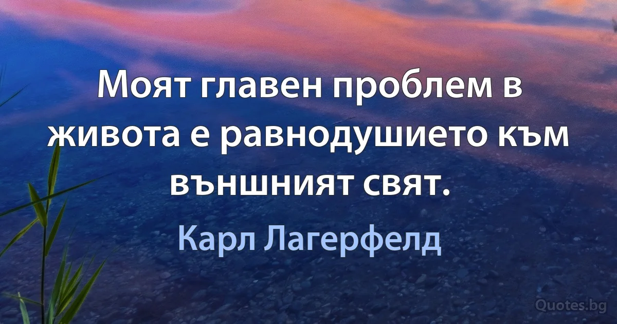 Моят главен проблем в живота е равнодушието към външният свят. (Карл Лагерфелд)