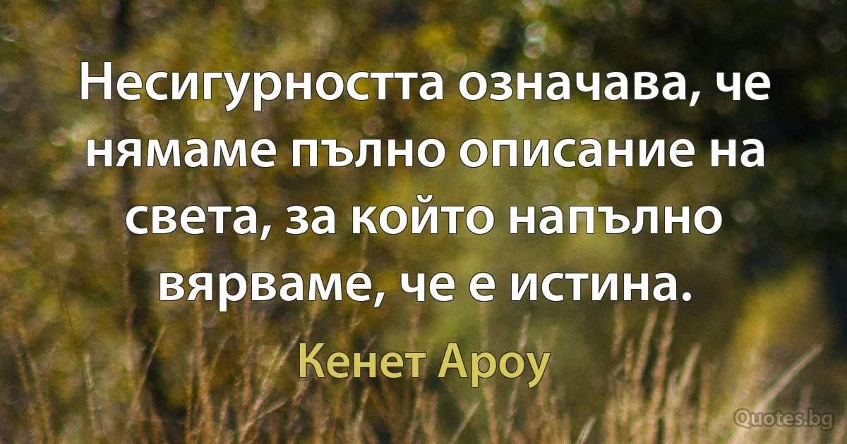 Несигурността означава, че нямаме пълно описание на света, за който напълно вярваме, че е истина. (Кенет Ароу)