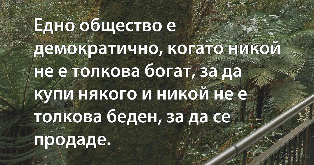 Едно общество е демократично, когато никой не е толкова богат, за да купи някого и никой не е толкова беден, за да се продаде. (INZ BG)