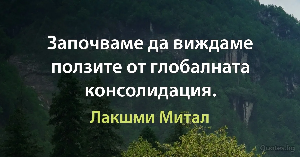 Започваме да виждаме ползите от глобалната консолидация. (Лакшми Митал)