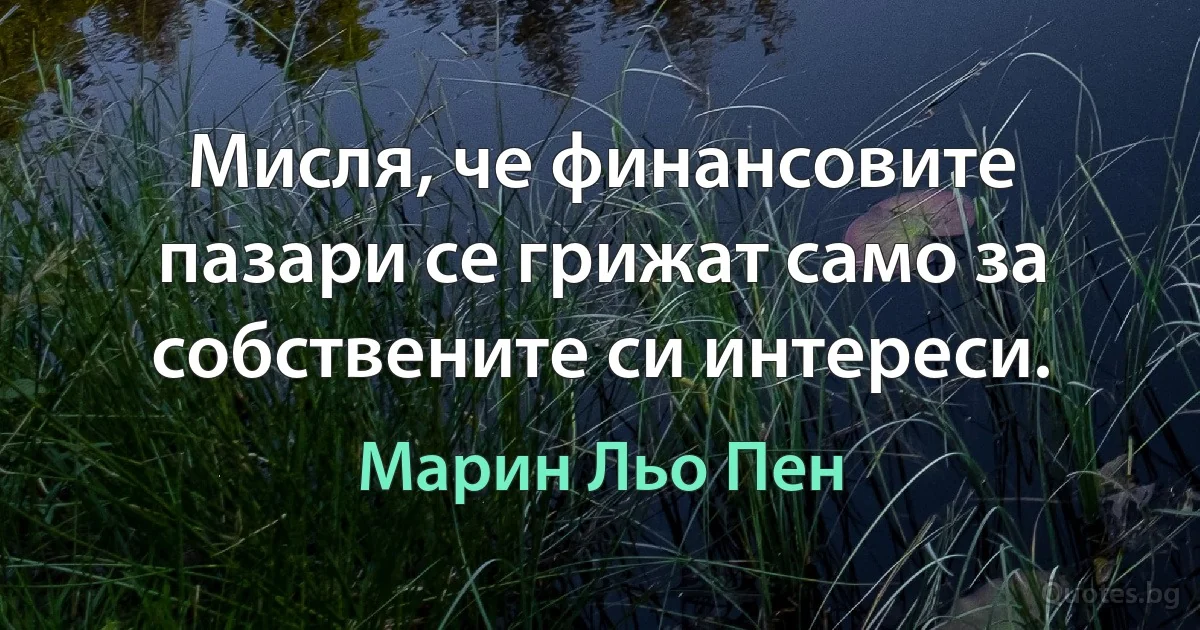 Мисля, че финансовите пазари се грижат само за собствените си интереси. (Марин Льо Пен)