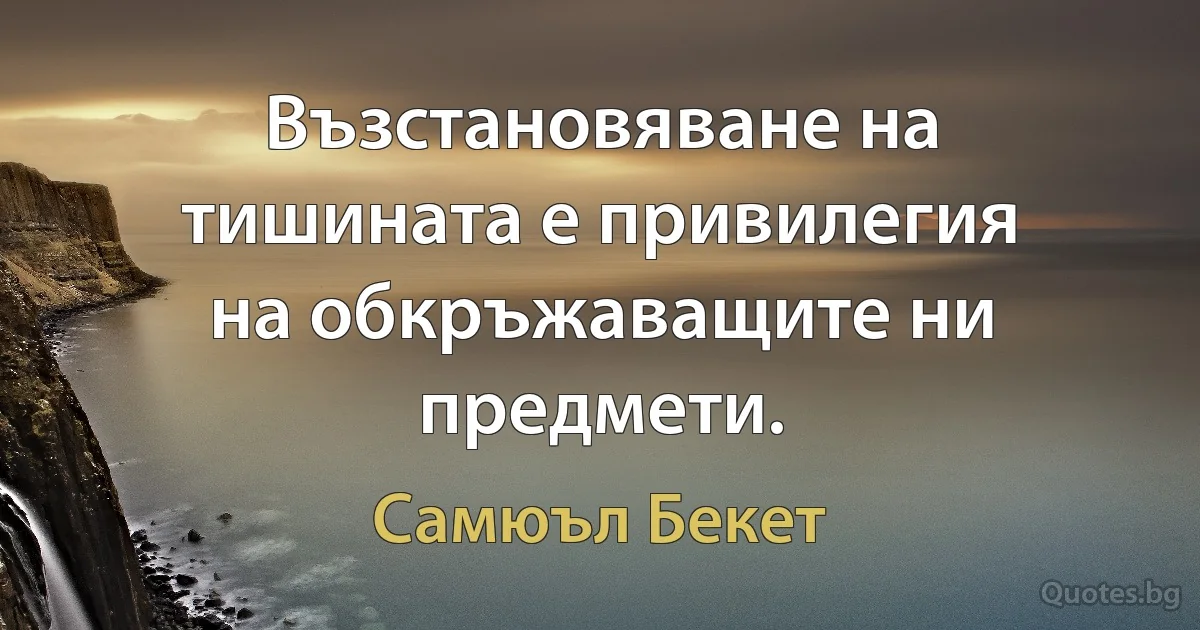 Възстановяване на тишината е привилегия на обкръжаващите ни предмети. (Самюъл Бекет)