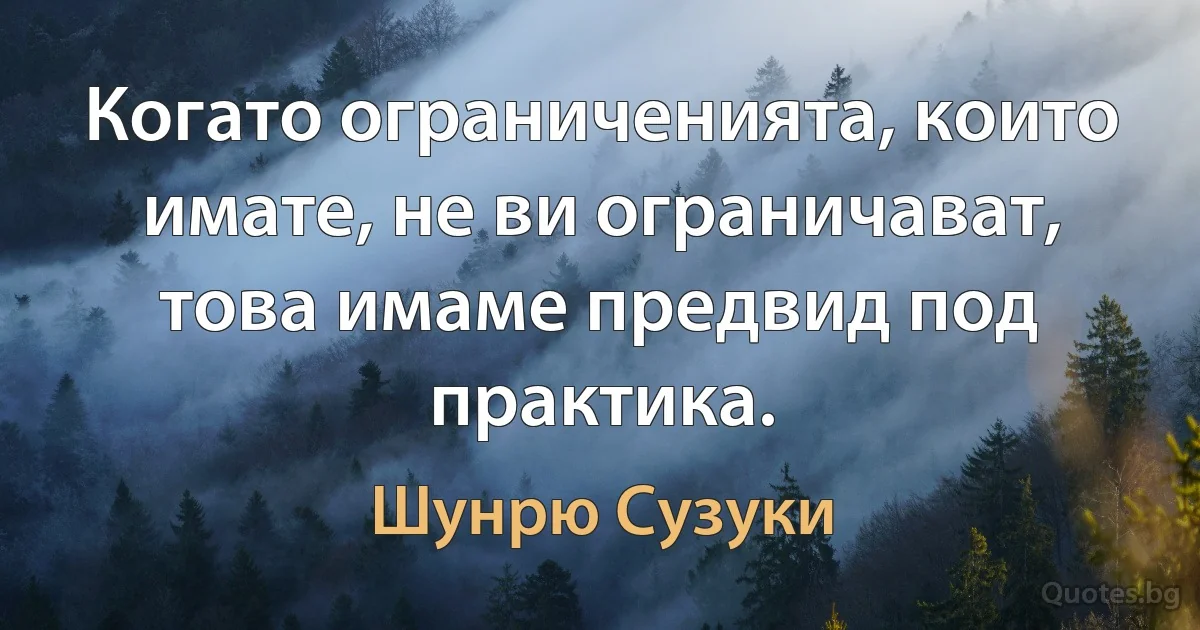 Когато ограниченията, които имате, не ви ограничават, това имаме предвид под практика. (Шунрю Сузуки)