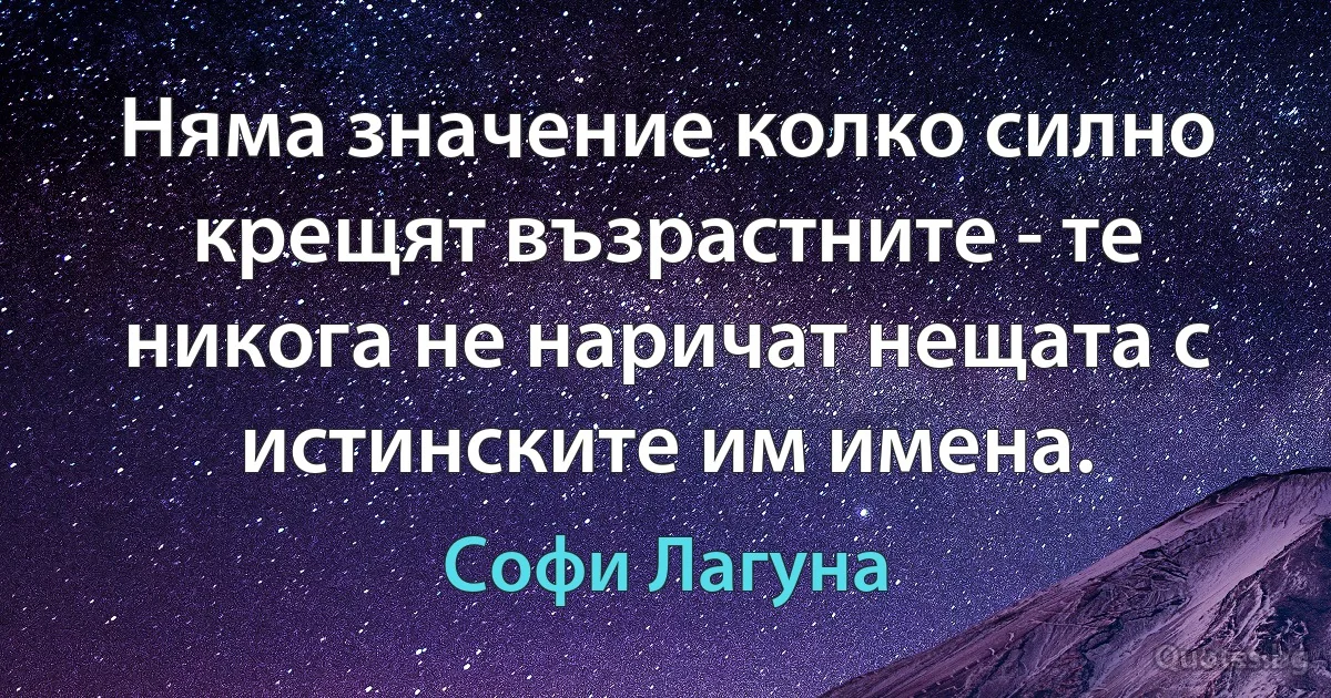 Няма значение колко силно крещят възрастните - те никога не наричат нещата с истинските им имена. (Софи Лагуна)