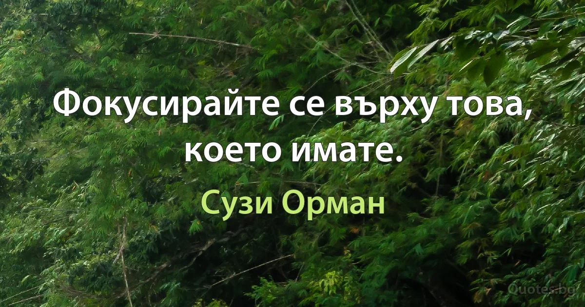 Фокусирайте се върху това, което имате. (Сузи Орман)