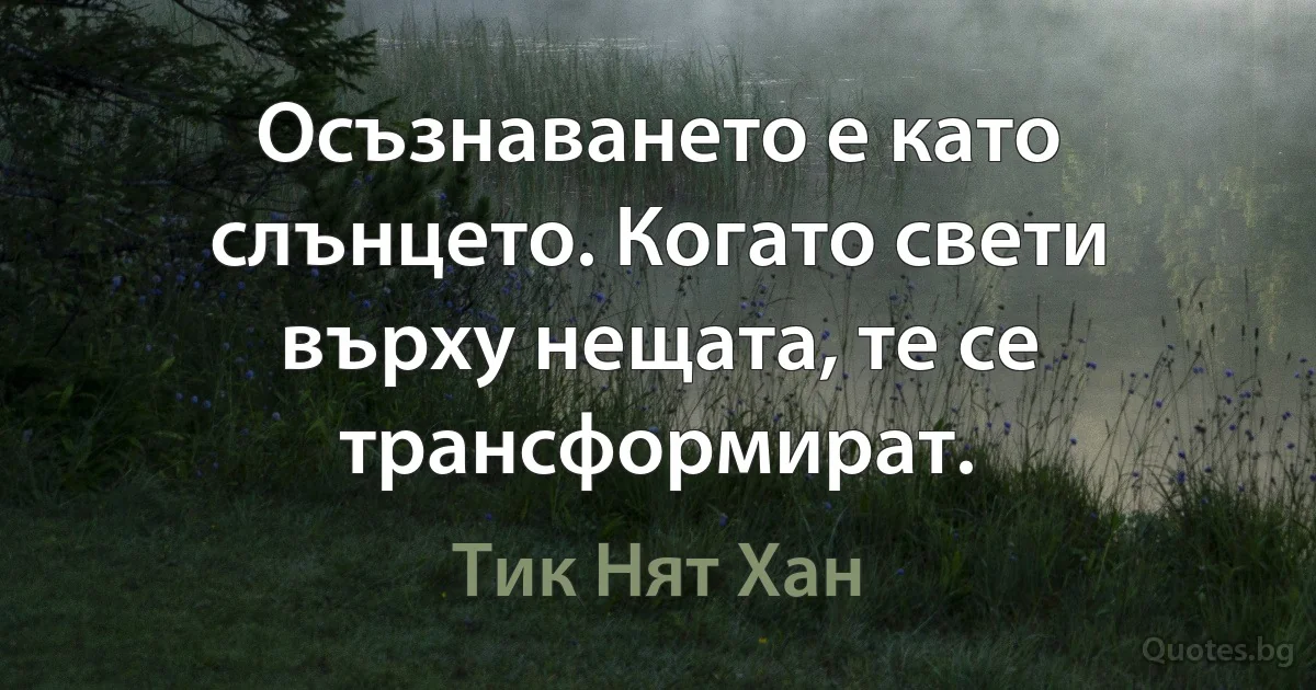 Осъзнаването е като слънцето. Когато свети върху нещата, те се трансформират. (Тик Нят Хан)