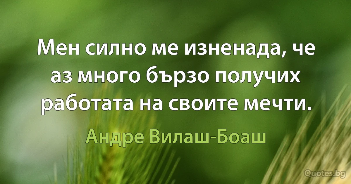 Мен силно ме изненада, че аз много бързо получих работата на своите мечти. (Андре Вилаш-Боаш)