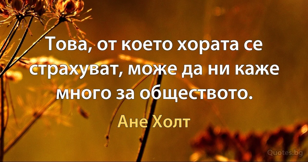 Това, от което хората се страхуват, може да ни каже много за обществото. (Ане Холт)