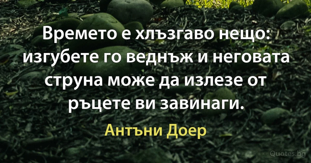 Времето е хлъзгаво нещо: изгубете го веднъж и неговата струна може да излезе от ръцете ви завинаги. (Антъни Доер)