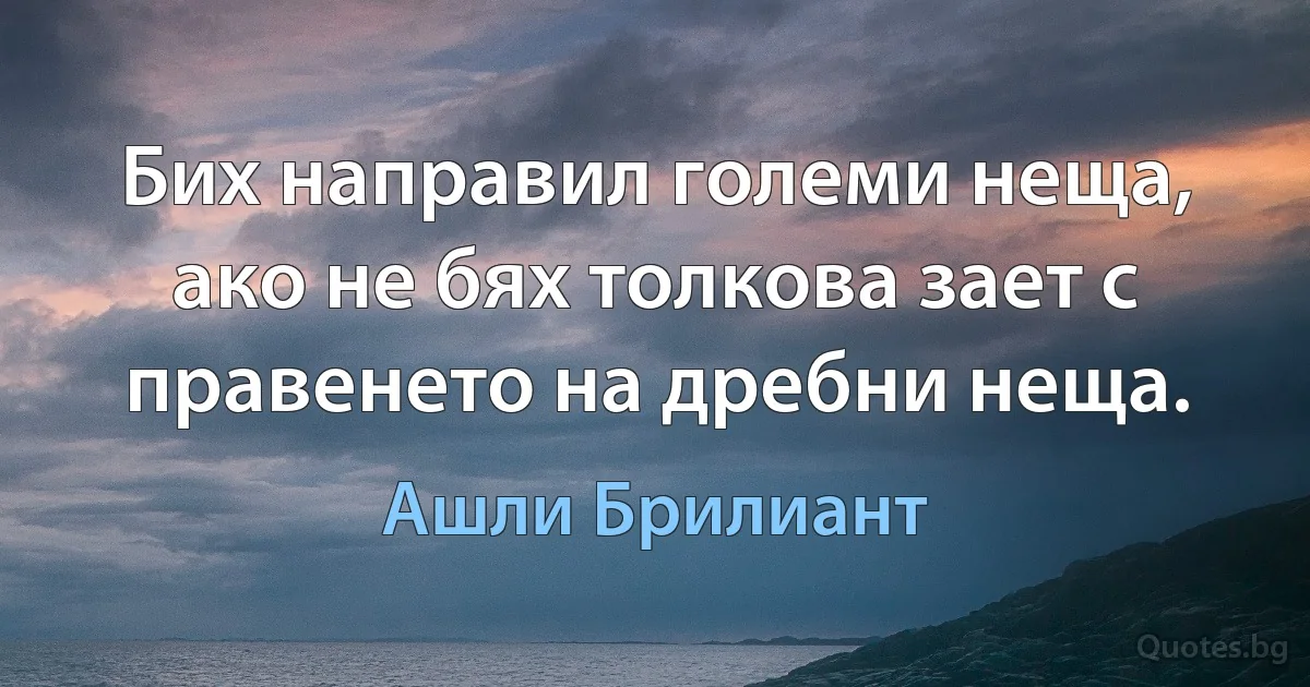 Бих направил големи неща, ако не бях толкова зает с правенето на дребни неща. (Ашли Брилиант)