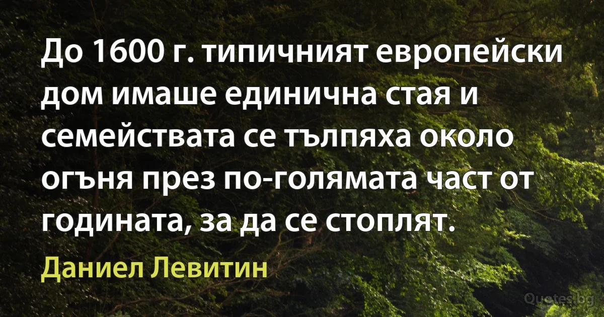 До 1600 г. типичният европейски дом имаше единична стая и семействата се тълпяха около огъня през по-голямата част от годината, за да се стоплят. (Даниел Левитин)