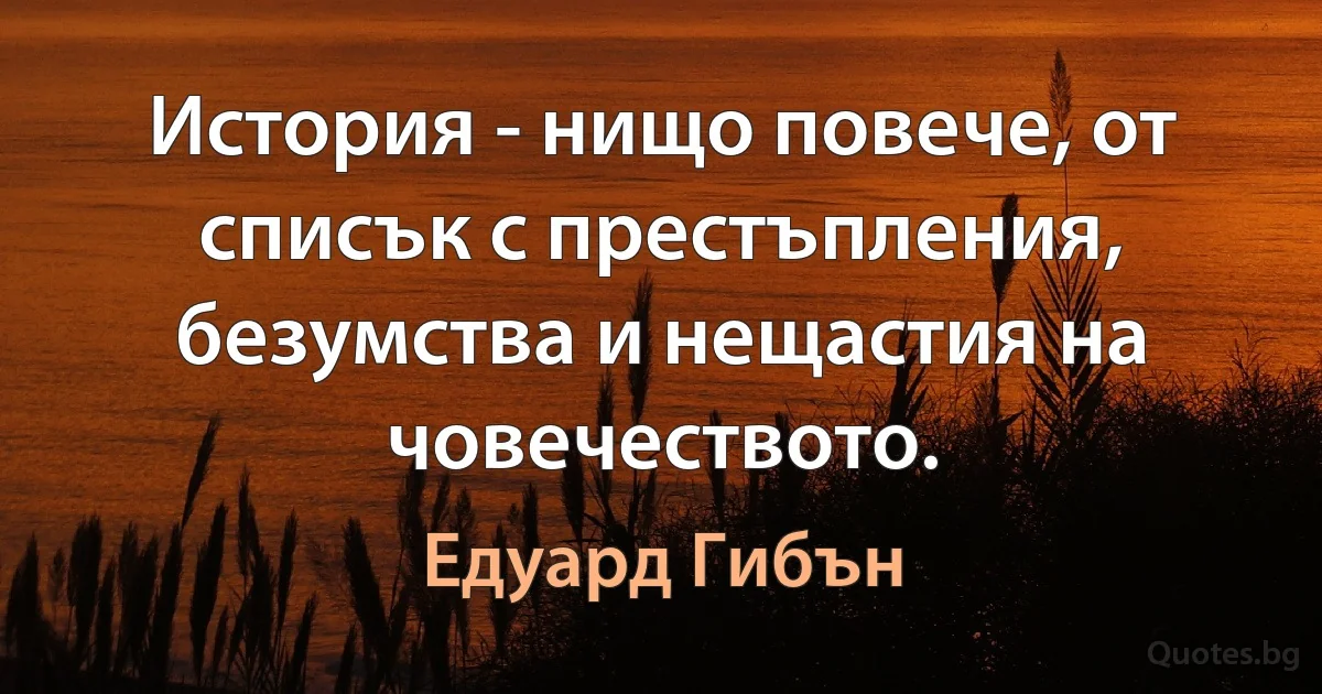 История - нищо повече, от списък с престъпления, безумства и нещастия на човечеството. (Едуард Гибън)