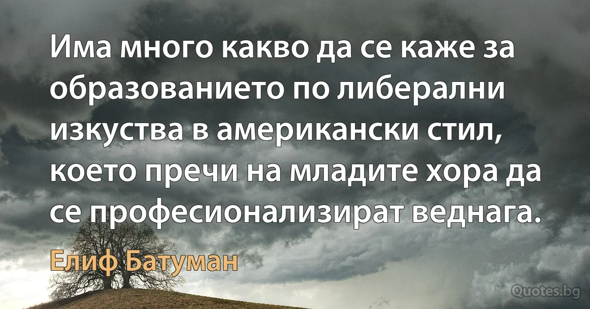 Има много какво да се каже за образованието по либерални изкуства в американски стил, което пречи на младите хора да се професионализират веднага. (Елиф Батуман)