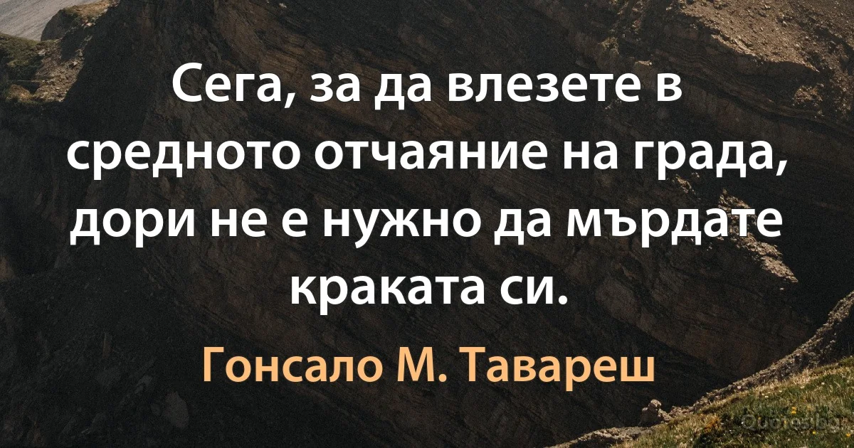 Сега, за да влезете в средното отчаяние на града, дори не е нужно да мърдате краката си. (Гонсало М. Тавареш)