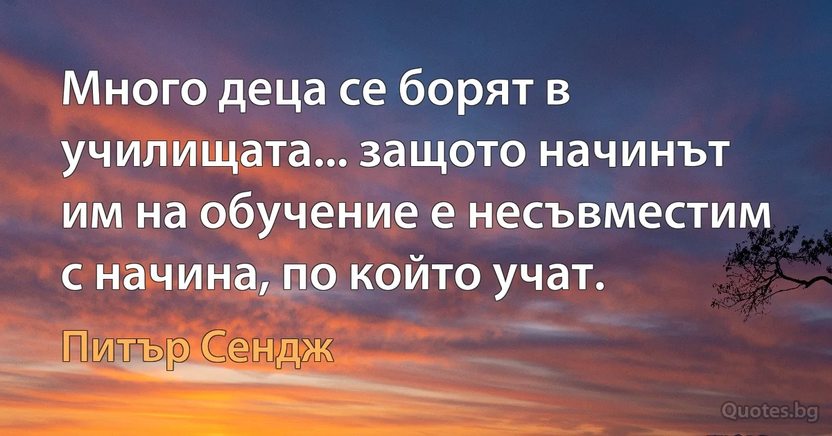 Много деца се борят в училищата... защото начинът им на обучение е несъвместим с начина, по който учат. (Питър Сендж)