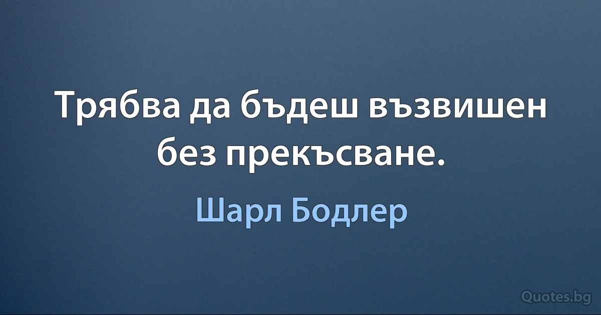 Трябва да бъдеш възвишен без прекъсване. (Шарл Бодлер)