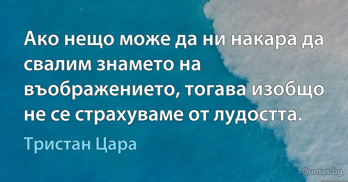 Ако нещо може да ни накара да свалим знамето на въображението, тогава изобщо не се страхуваме от лудостта. (Тристан Цара)